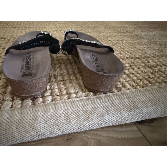 Mephisto Helen Spark Sandals 38 Black Rhinestone Cork Wedge Comfort Slides - Picture 2 of 8